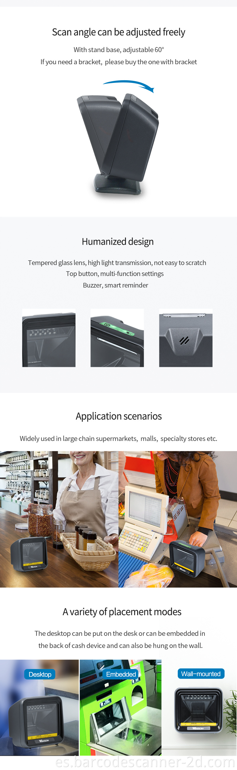 Wisnon High Eficiencia 2D Desktop Supermarket Omnidireccional Barcode Scanner